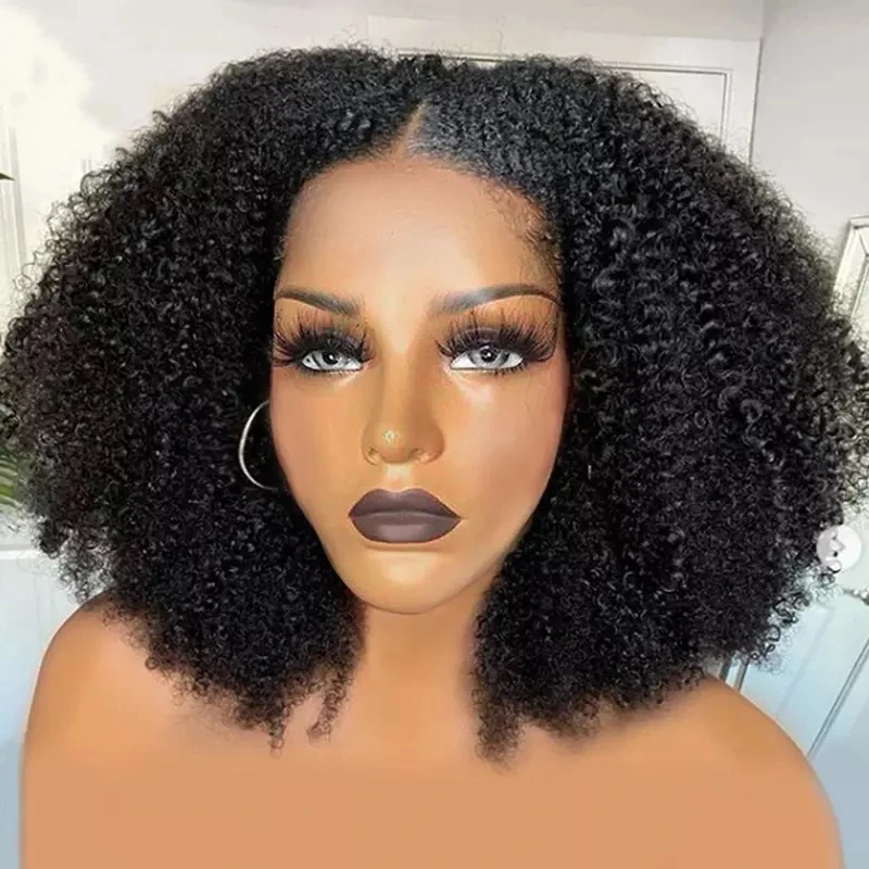 Afro Kinky Curly Wig Human Hair Wigs T Part Transparent Lace Short