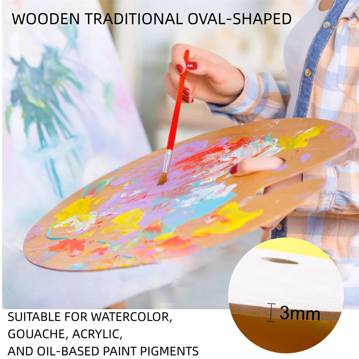 11.2" X 7.9" Wooden Paint Palette with Thumb Hole Wood Oil Paint Palette Artist Pallet for Art Supply 4