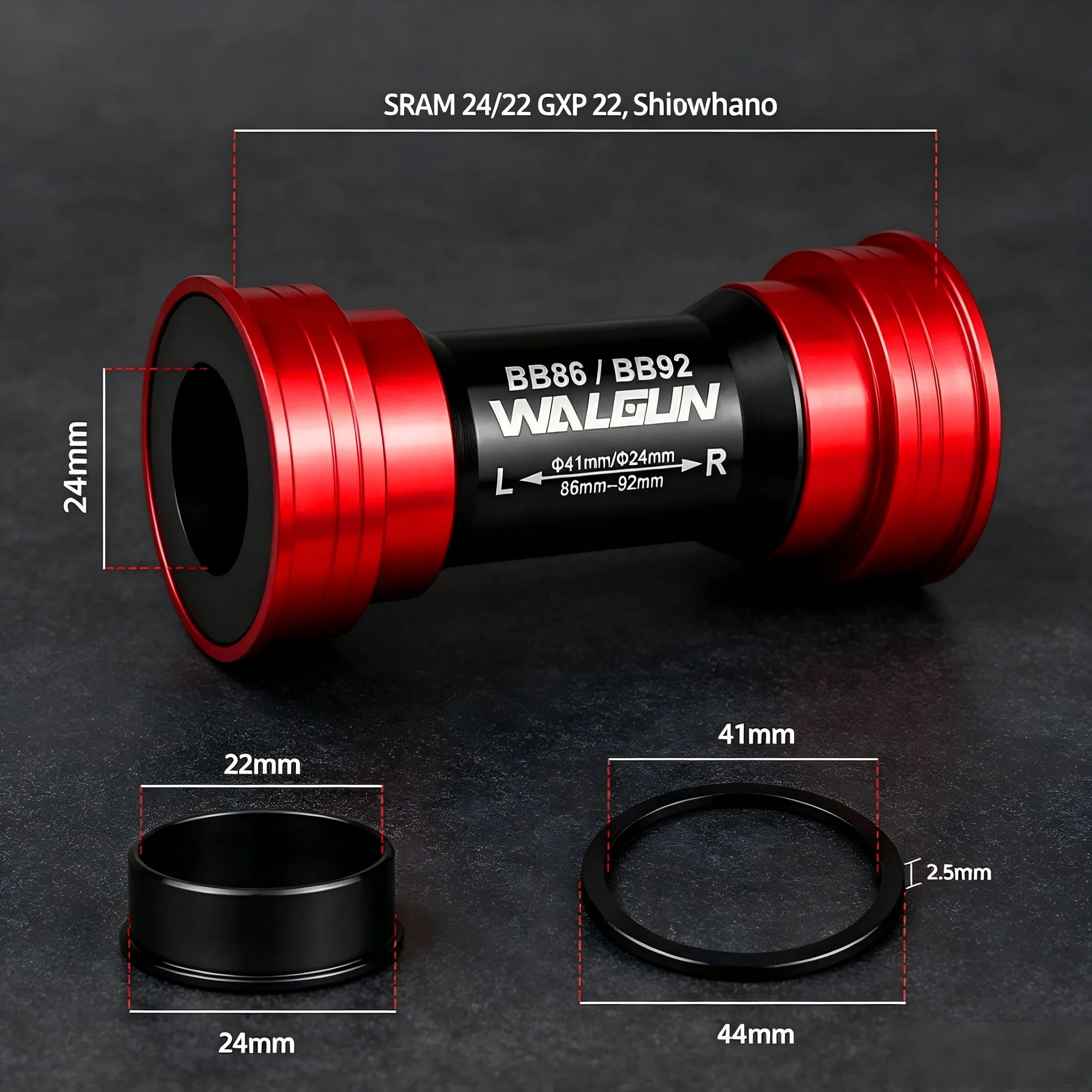 WALGUN PF4124 프레스핏 바텀 브래킷 세라믹 베어링 86.5-92mm 22mm/24mm 스핀들 로드 MTB 자전거 크랭크셋 교체품