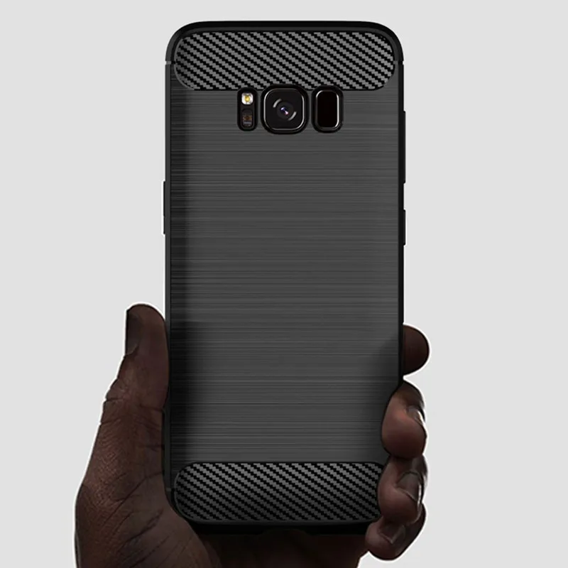 Shockproof Silicone Brushed Carbon Fiber Back Cover Case