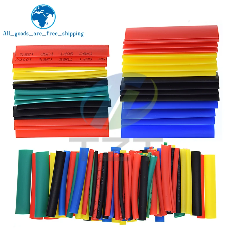 Heat Shrink Tubing TZT 164/328PCS 2:1 Wire Cable Wrap Assortment Electric Insulation Tube Kit 5 Color 8 Size