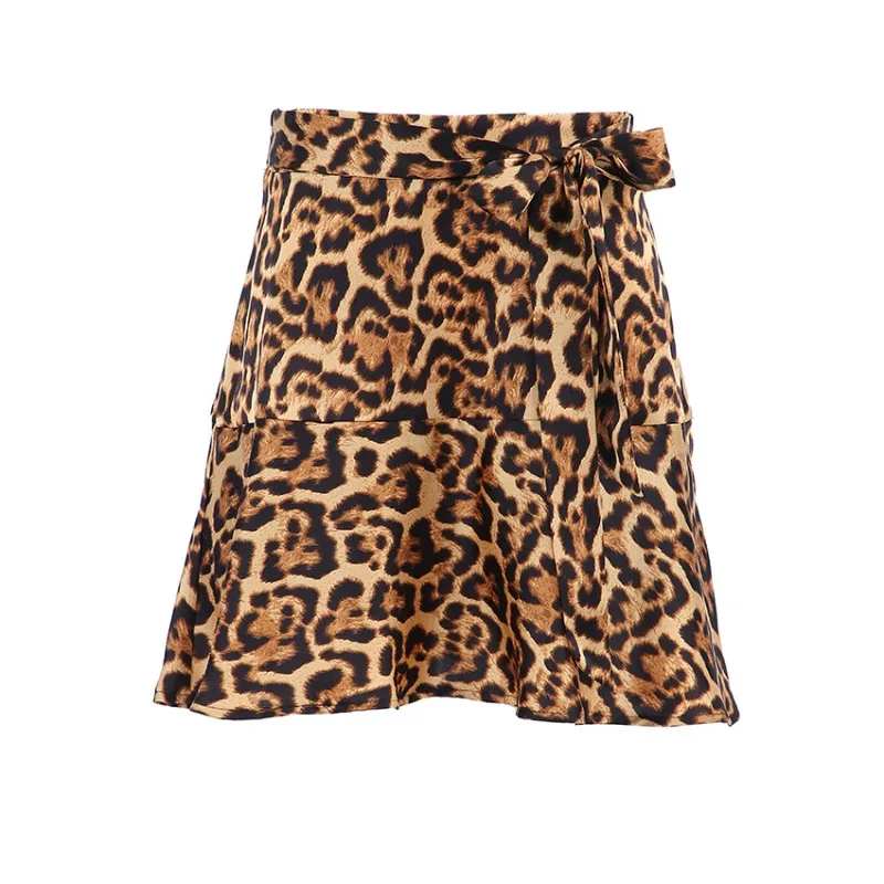 QWEEK Vintage Leopard Print Mini Skirt Women 2024 Summer Streetwear A Line High Waist Sexy Dress Chic Office Lady Faldas