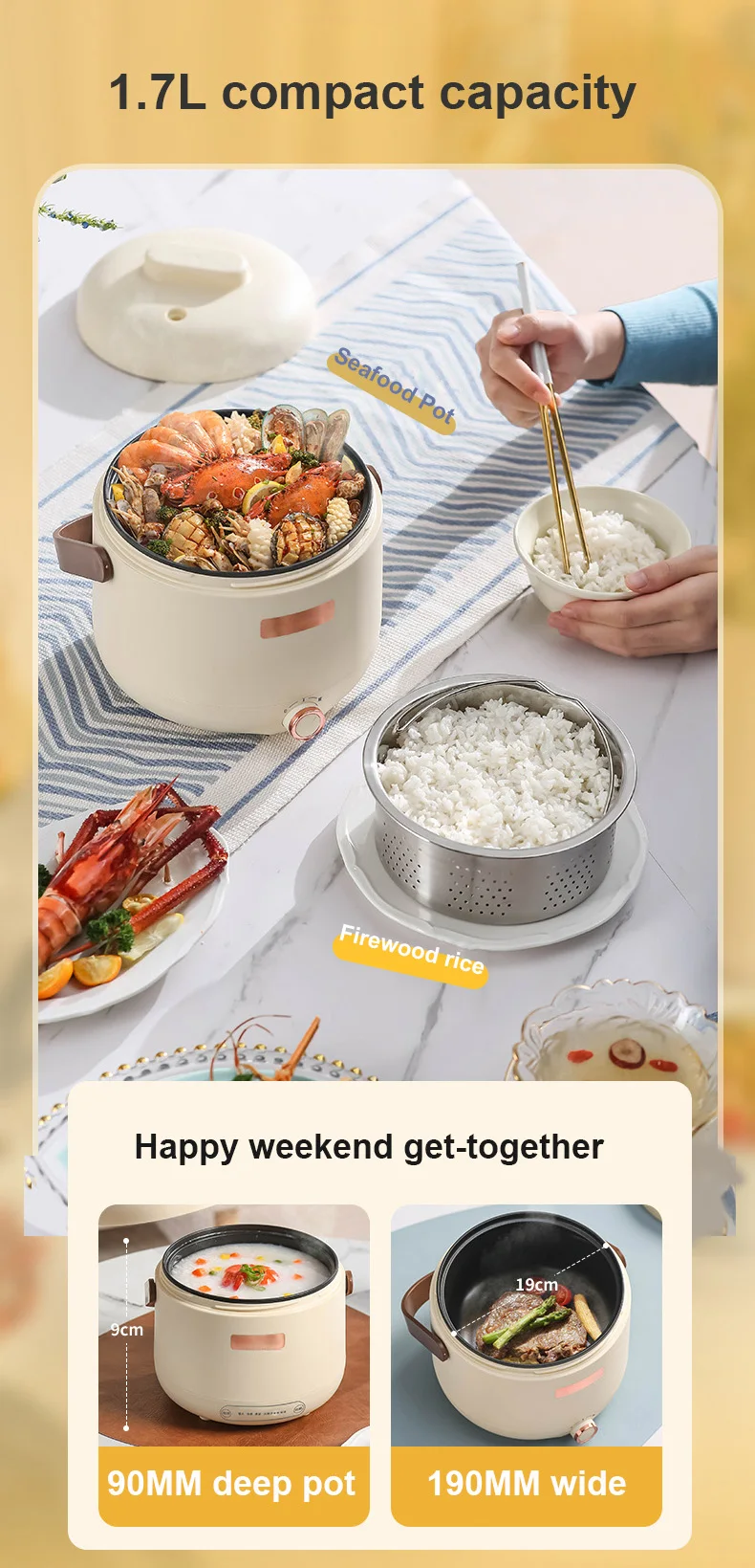 Description Picture 5 of itemLow Sugar Electric Rice Cooker Stainless Steel Food Steamer Meal Heating Lunch Box Soup Porridge Stew Cooking Hot Pot Frying Pan