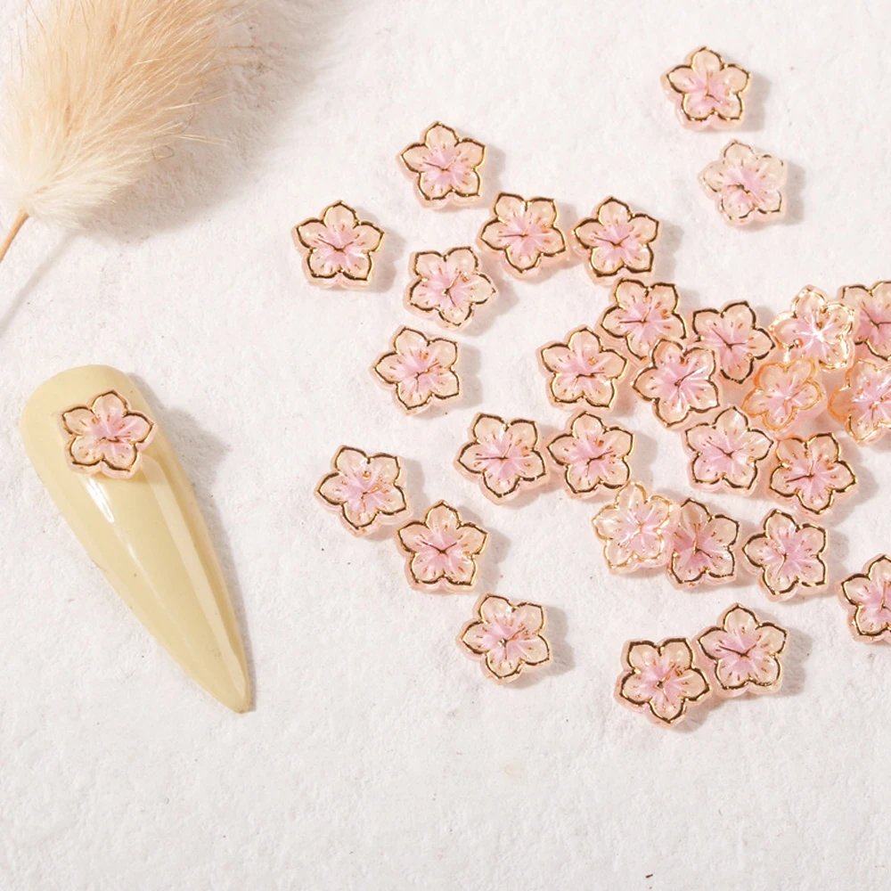 50pcs Glitter Acrylic Flower Nail Charm 3D Resin Graceful Five-petaled Flowers Nail Decoration DIY Kawaii Nail Accessories