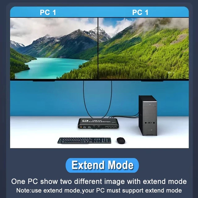2x2 KVM Switch 4K 60Hz Dual Monitor KVM Extended Display USB KVM Switcher 2 in 2 out for 2 Computers Share 2 Monitors 5