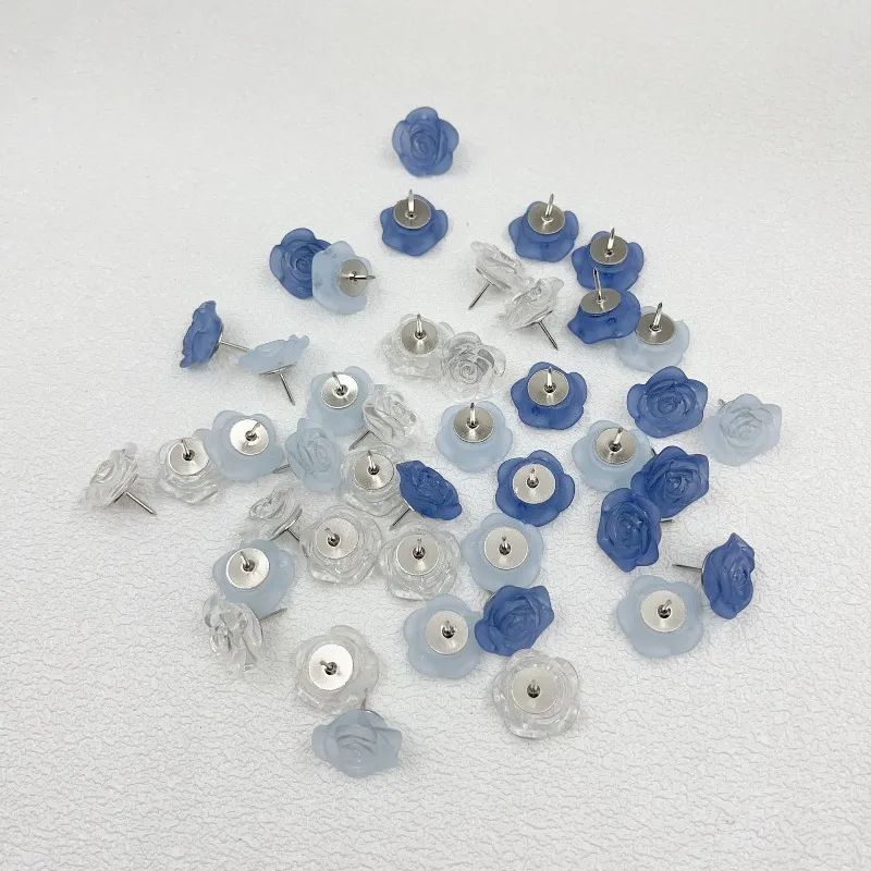 30PCS 블루 로즈 엄지핀 귀여운 레진 푸시핀 코르크보드용 장 드로잉핀 게시판용 카와이 문구류