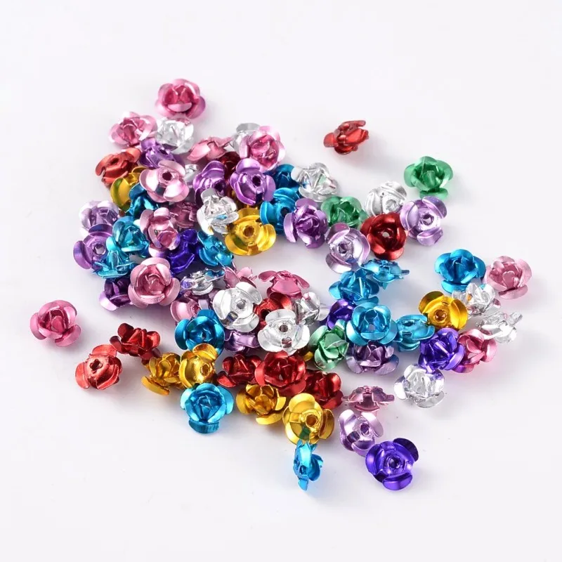 Lot De 30 Perles Aluminium En Forme De Fleur Rose 16 Mm - Multicolore - Création Bijoux DIY
