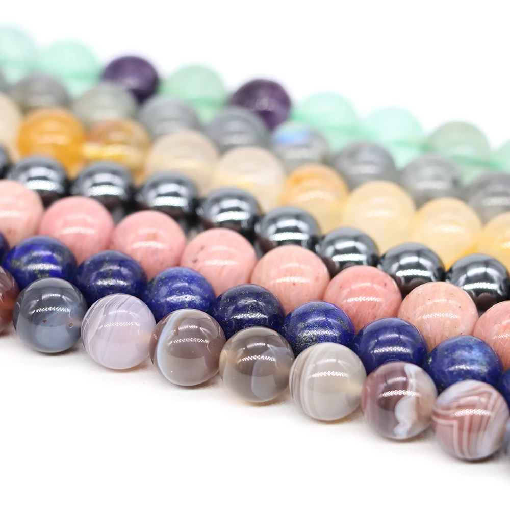 4/6/8/10mm Natural Stone Beads Tiger Eye Amethyst Rose Quartz Agate Loose Spacer Beads for Jewelry Making DIY Bracelet Necklaces