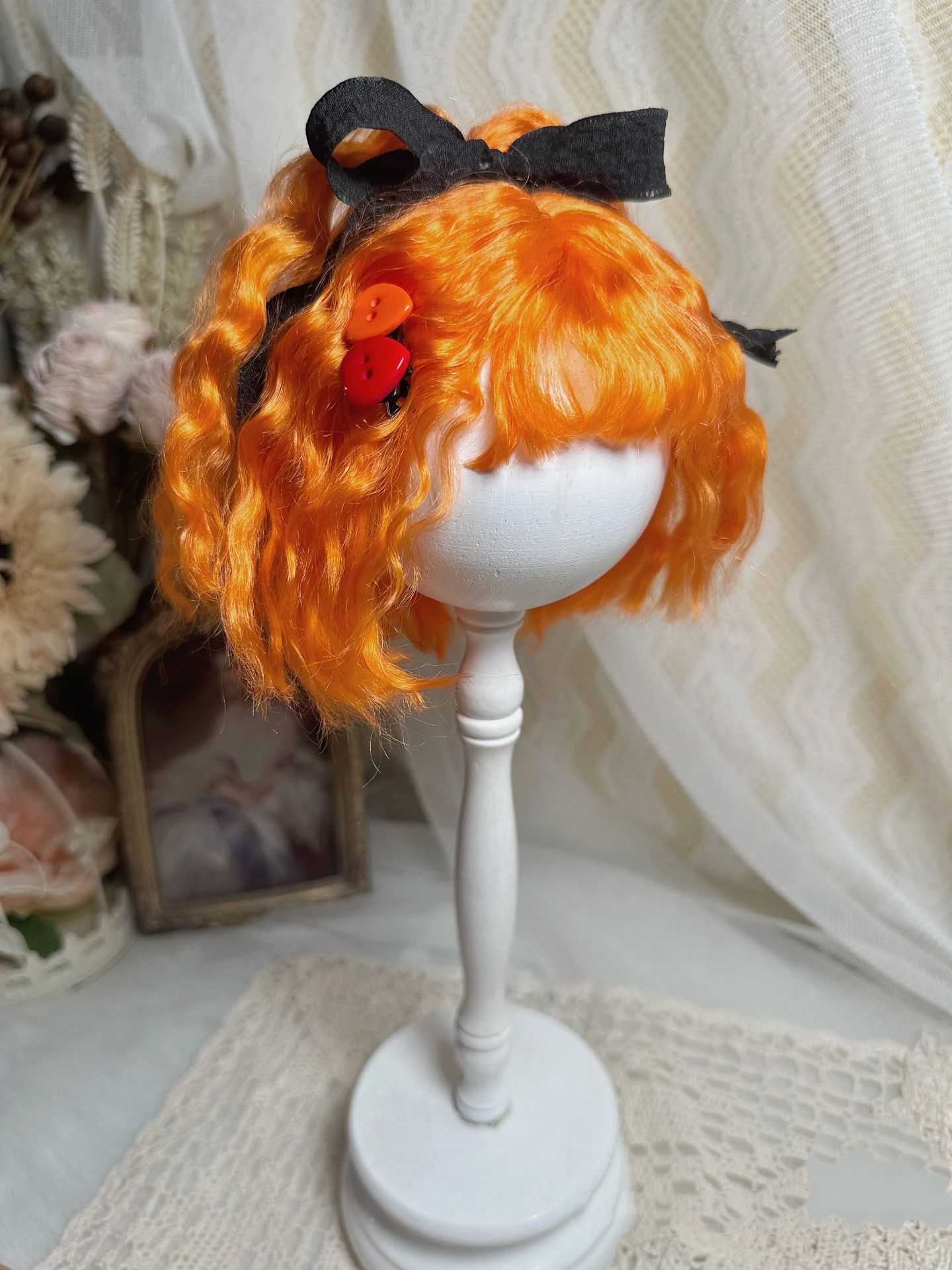Фото Кукольные парики Dula для Blythe Qbaby, натуральные мохеровые маленькие рулоны, золотисто-оранжевые жесткие швы для головы 9-10 дюймов №4