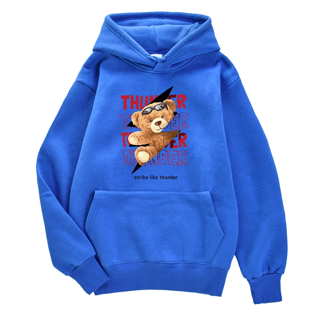 

Teddy Bear Strike Like Thunder Print Hoody Man'S Oversized Versatile Clothes Street Regular Clothing Streetwear O-Neck Hoodies