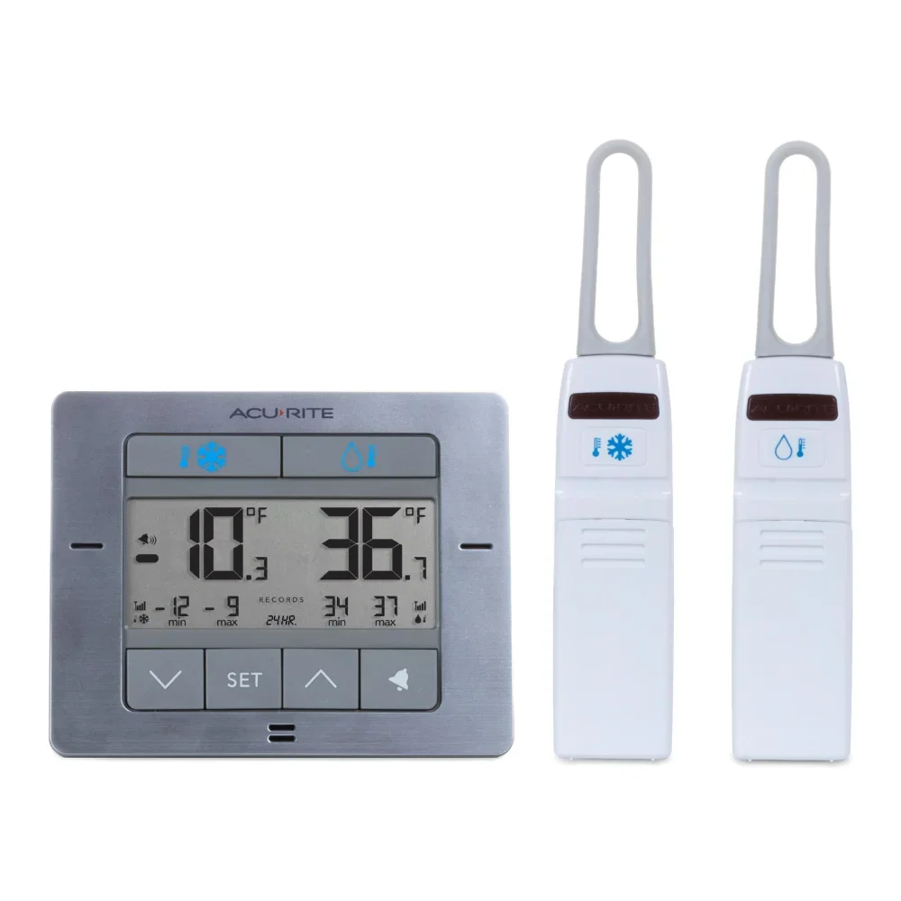 

AcuRite 00515M Refrigerator Thermometer with 2 Wireless Temperature Sensors & Customizable Alarms for Fridge & Freezer