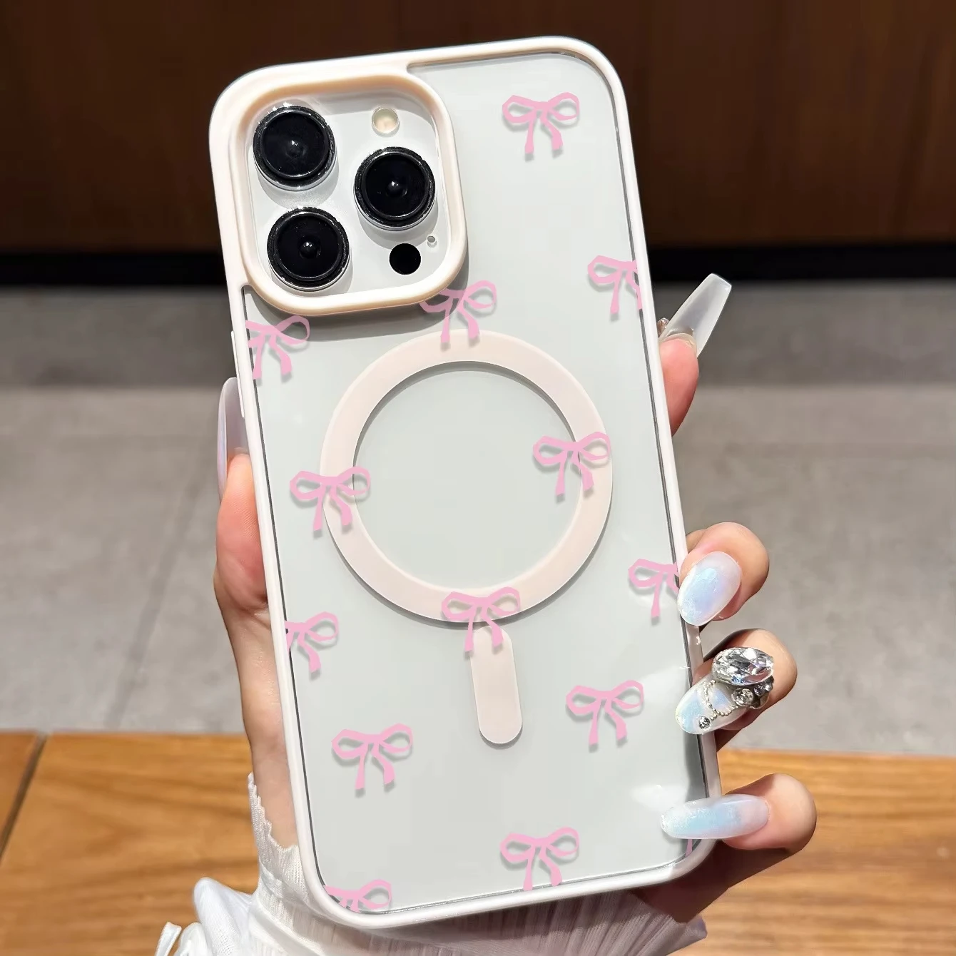 Cute Pink Bow Pattern Wireless Magnetic Phone Case