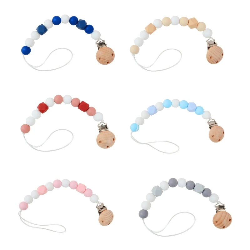 

Цепь с зажимом для соски, безопасная цепочка для прорезывания зубов, детская игрушка-прорезыватель, силиконовые бусины, подвеска