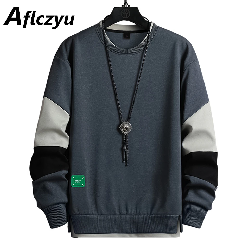 Spring Autumn Sweatshirts Men Fashion Sleeve Patchwork Pullover Casual Sweatshirt Male Fashion Design
