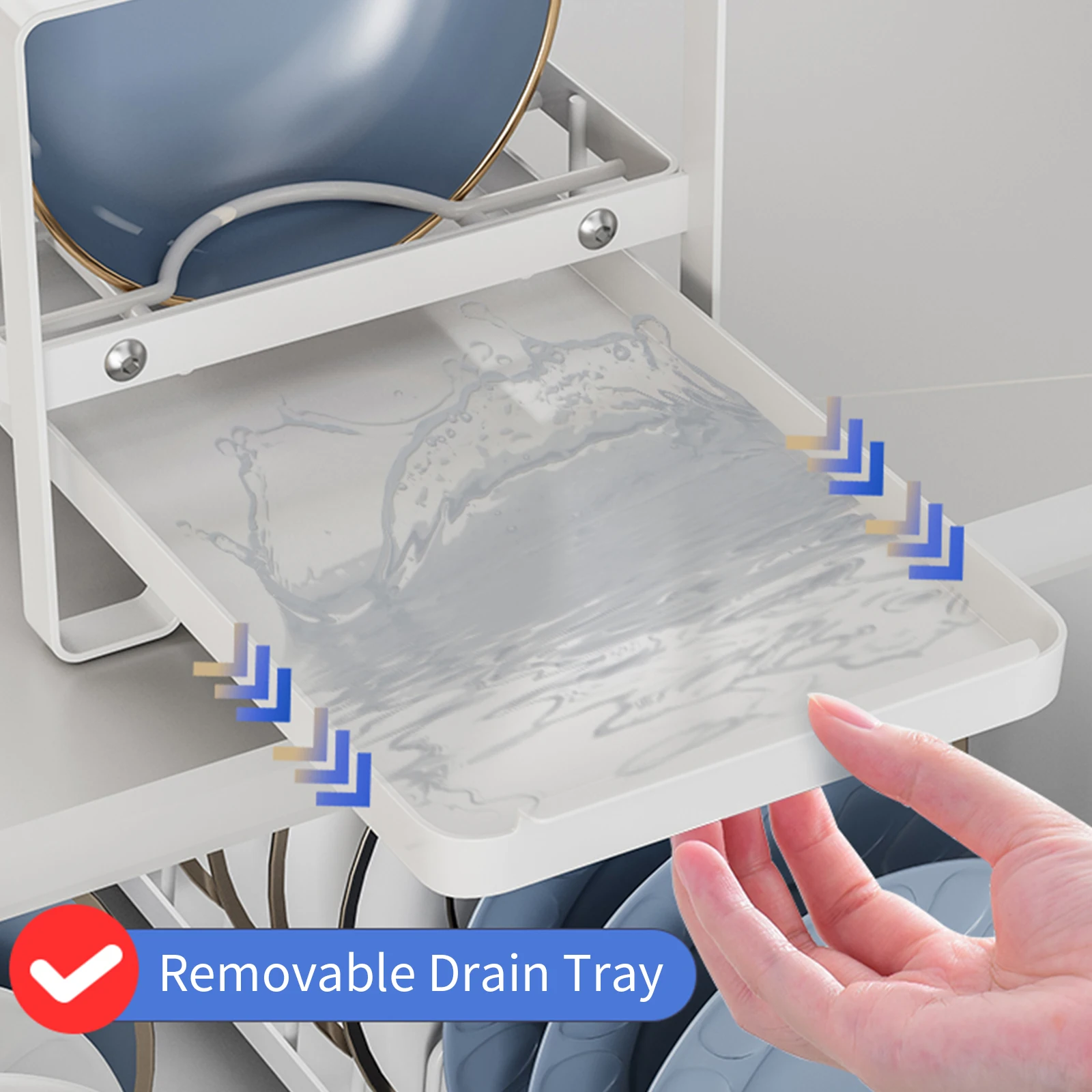 dish drying rack,Sliding dish storage rack,Pull-out cutlery rack under the sink,Drill-free space-saving dish rack 6