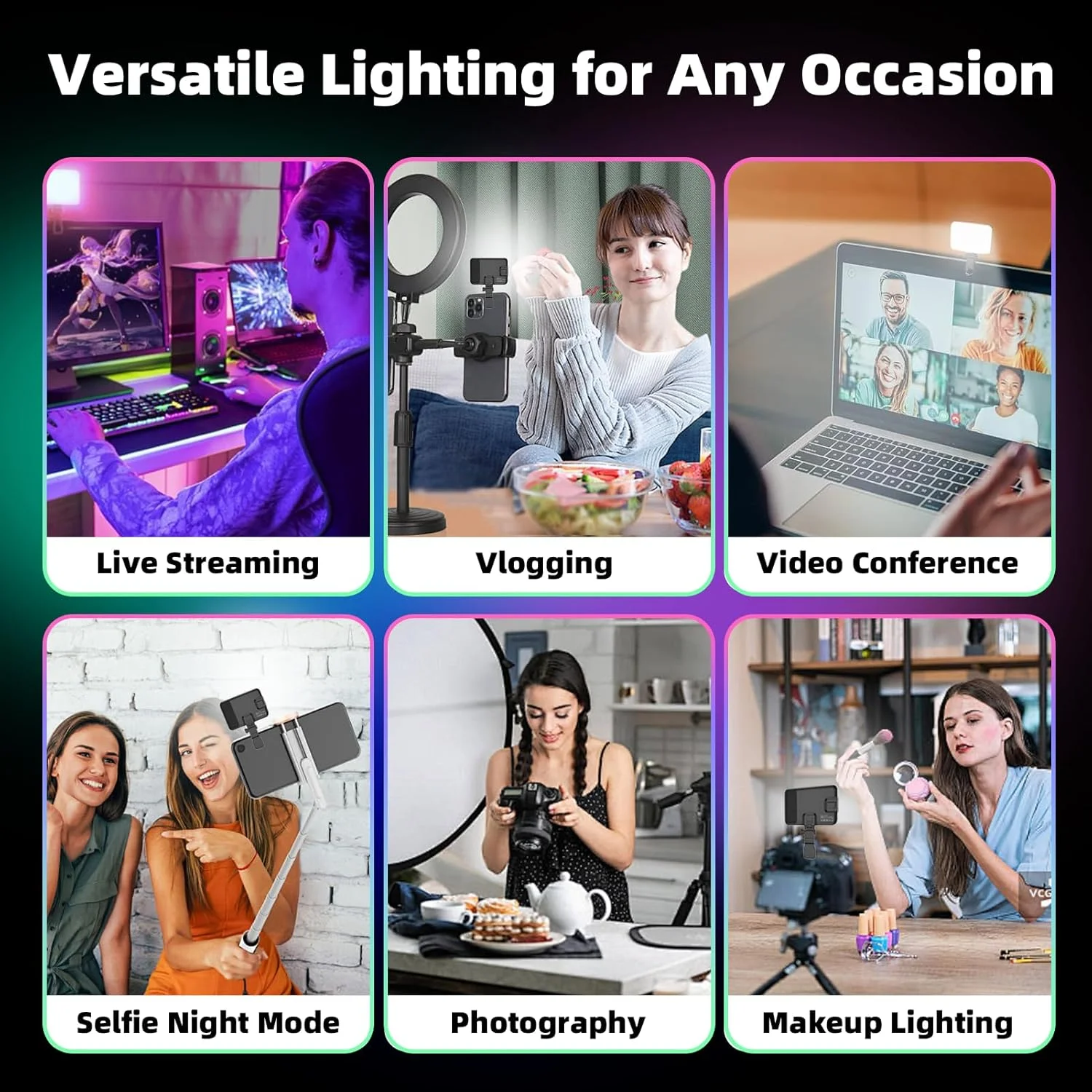 LED Video Light 108 LED RGB Full Color Output Dimmable 2500K-9000K Bi-Color Panel CRI 95+ Rechargeable