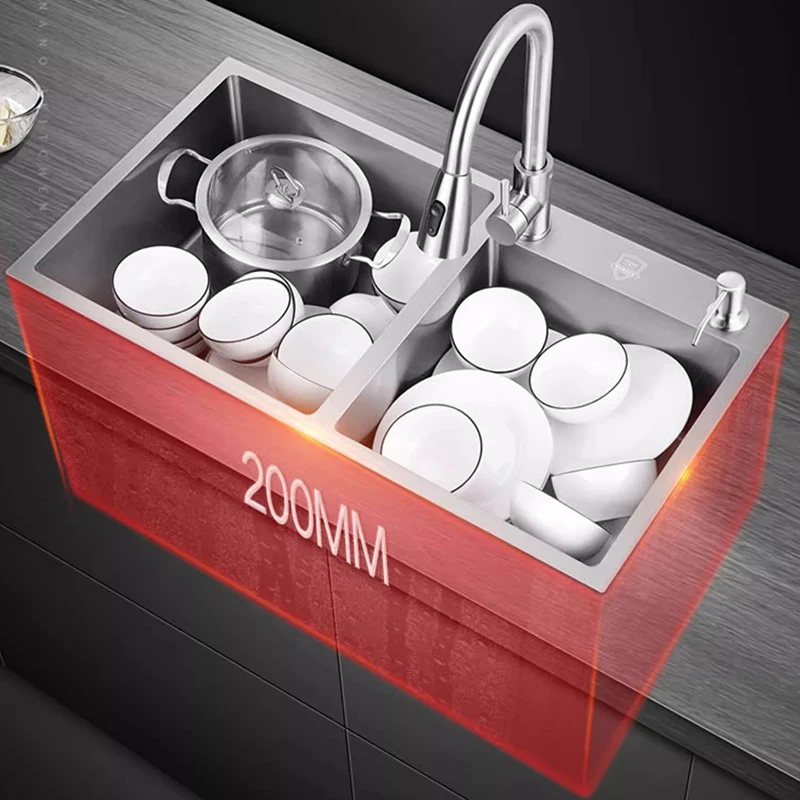 304 Stainless Steel Kitchen Sink Undermount Double Slot Apartment Household Washbasin Silver Dishwashing Sinks