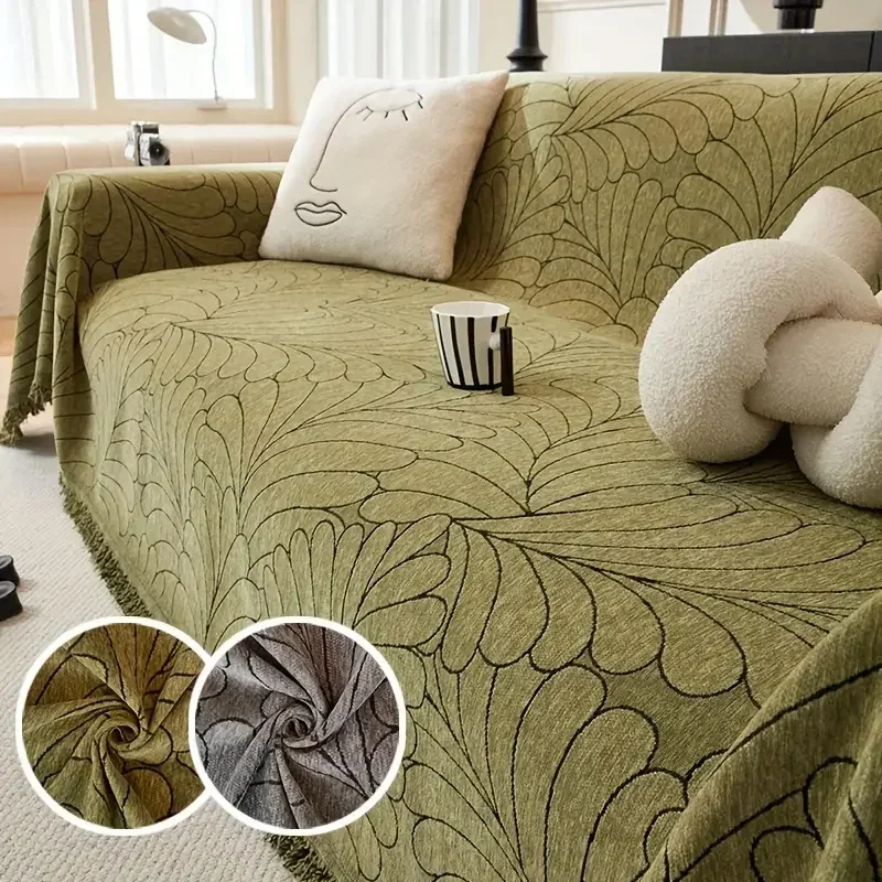 Chenille Solid Color Sofa Cover. Home Living Room 3 Seats Sofa Protection Cover 1