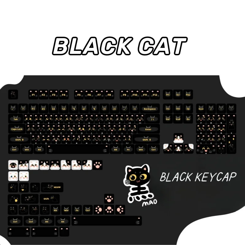 Gato Preto Cabeça Mao Cartoon Keycap Grupo Bonito Pet Gato e Cão Padrão Pbt Teclado Mecânico Faça Você Mesmo Presente de Ano Novo - Imagem 4