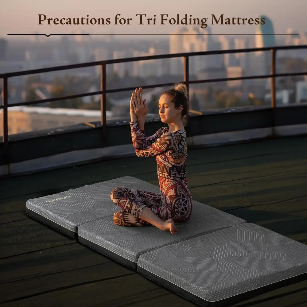 NEW-Portable Memory Foam Tri-Fold Mattress - Full Size, with Carry Handle and Non-Slip Base, Ideal for Sofa Beds and Floor Seati