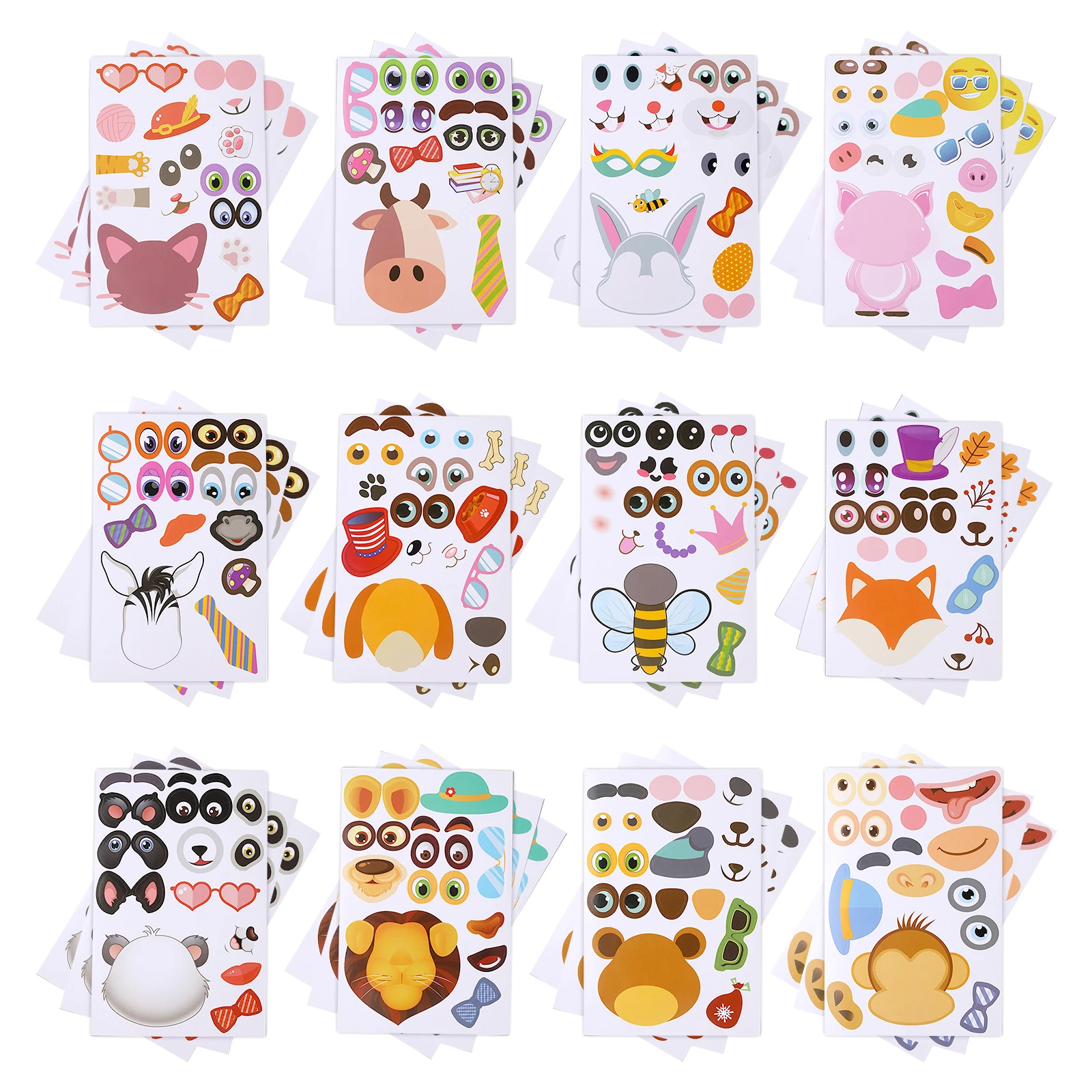 

12 листов, детские наклейки-пазлы «сделай сам», игры 12, лица животных, забавные наклейки-головоломки, детские развивающие игрушки, подарок для мальчиков и девочек