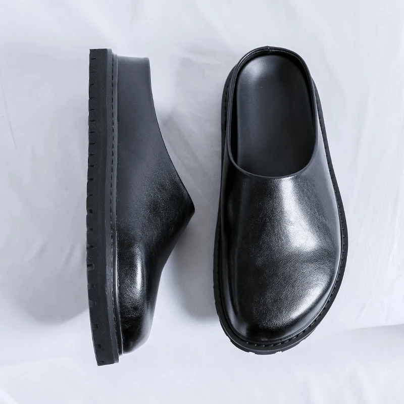 JY men bun head half slippers a slip-on sandals new lazy flat set feet heelless leather shoes