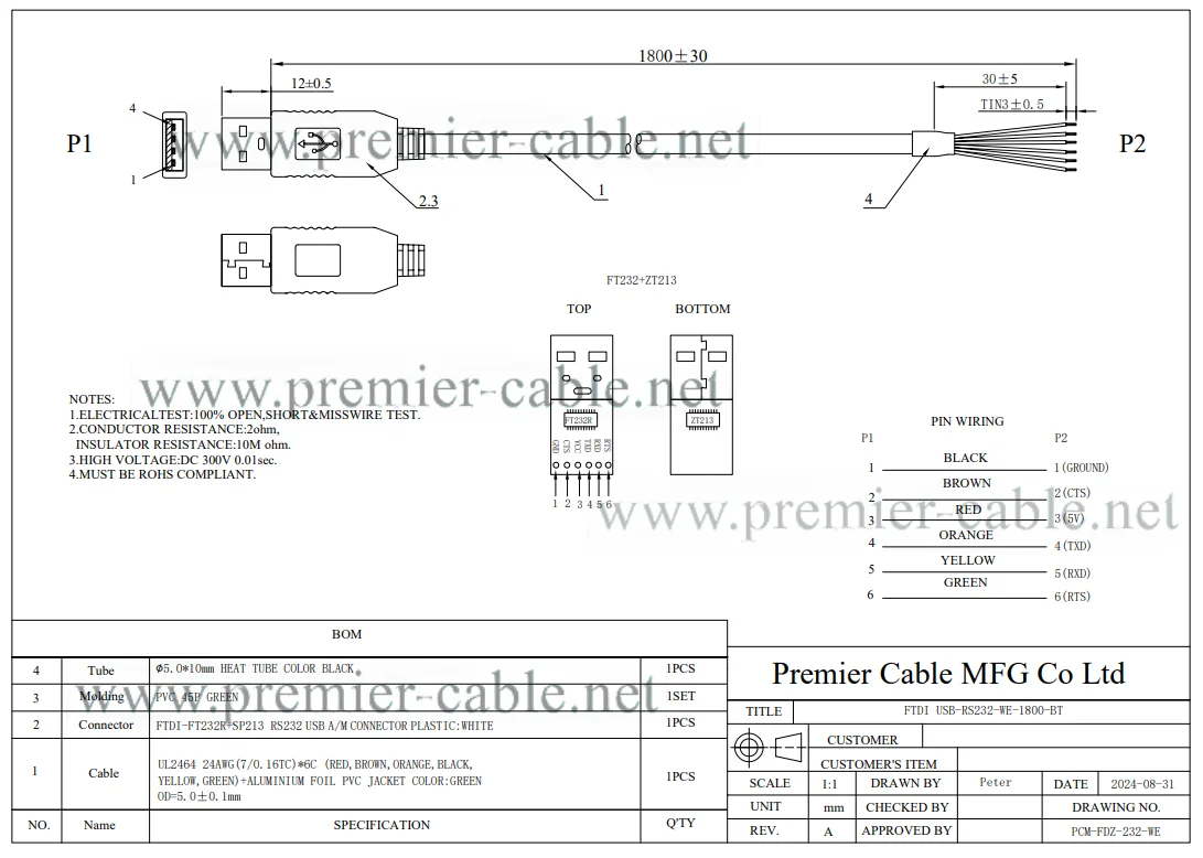 USB-auf-RS232-Wire-End-Seriellkabel mit Chip USB-RS232-WE-1800-Kabel USB A auf RS232 Serielles Konverterkabel RS232-Kabel COM – Detail 9