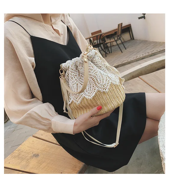 DRAWSTRING HANDMADE WOVEN BUCKET BAG > Fashion Handbags > Mezon Handbags