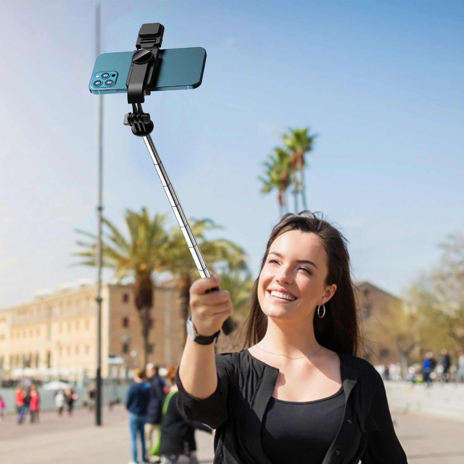 Treppiede portatile per telefono Selfie Stick da 41 pollici con supporto per treppiede estensibile remoto Wireless rotazione a 360 compatibile con iPhone