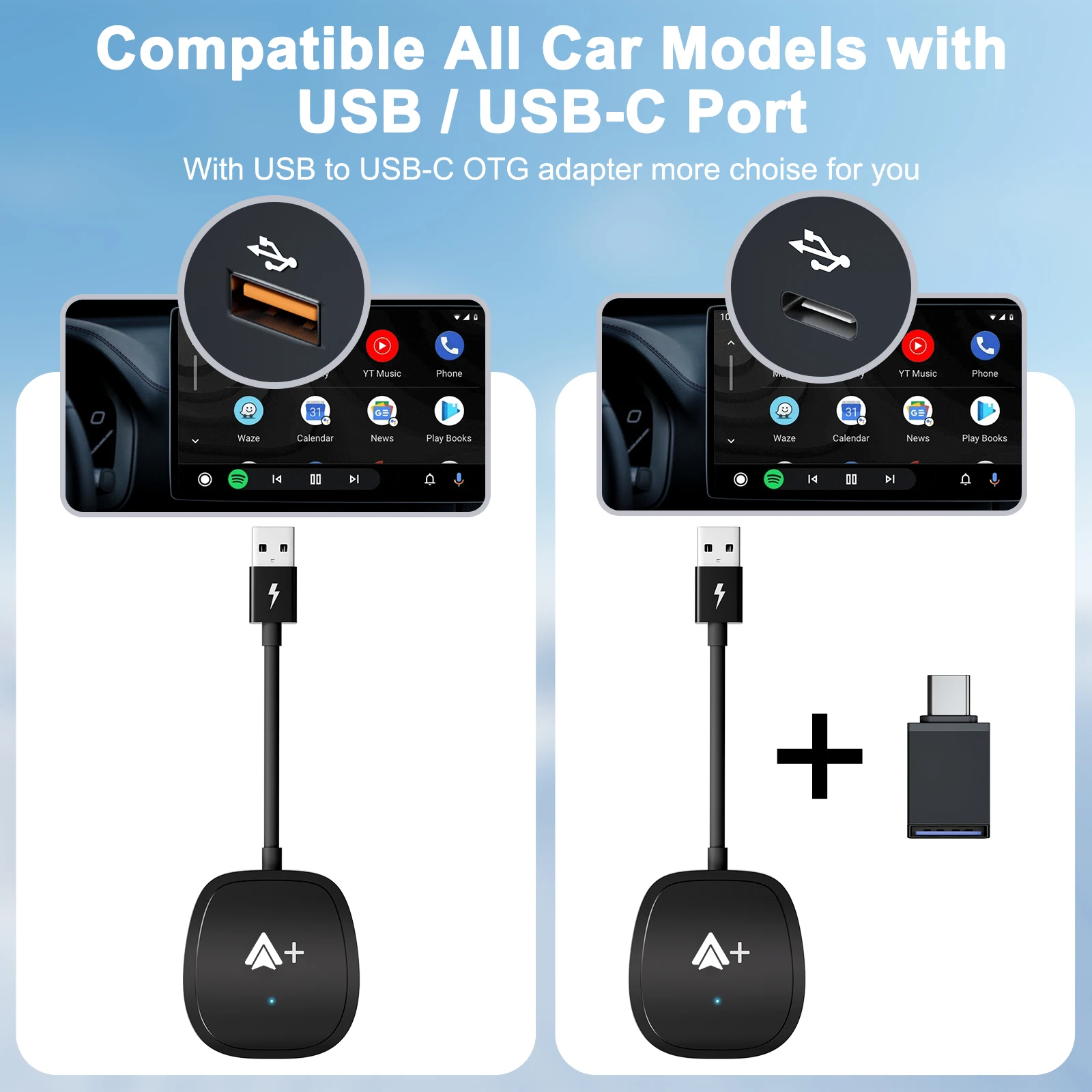 Wireless Video Android Adapter Playable Youtube/Netflix etc Compatible All Car Models With USB/Type-C For Android Mobile Phone