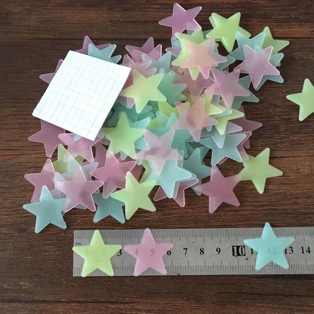 100pcs 3D Glowing Stars Wall Sticker Removable Wall Decals Glow Color Luminous Fluorescent Stickers For Kids Bedroom Rooms Decor luminous wall stickers fluorescent stickers 3d wall stickers