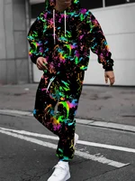 Abstrait couleur bloc 3D sweat à capuche imprimé costume hommes sweats à capuche pantalons de survêtement mode deux pièces survêtement ensemble homme vêtements 2