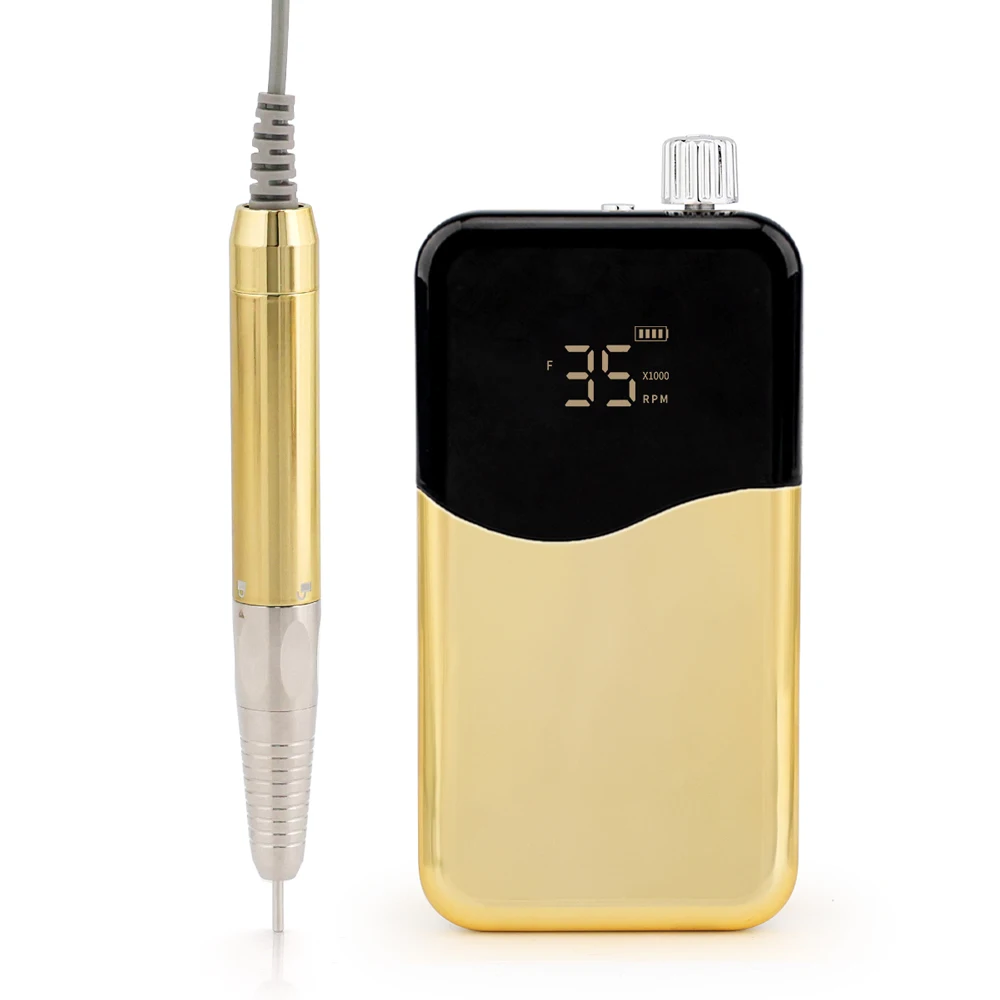 밝은 메탈릭 골드 85W 브러시리스 35000rpm 충전식 네일 드릴 휴대용 무선 네일 드릴 머신 세트 매니큐어 도구