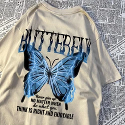 Blue Lightning Butterfly Graphic Men's Oversized Casual T - Shirt - XXXL (Khaki - Back)