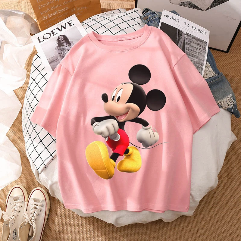 Woman Summer New 2022 Hot Cartoon Disney Mickey And Friends Minnie Mouse Leopard Bow Portrait T-Shirt Short Sleeve Teen Tops chrome hearts t shirt