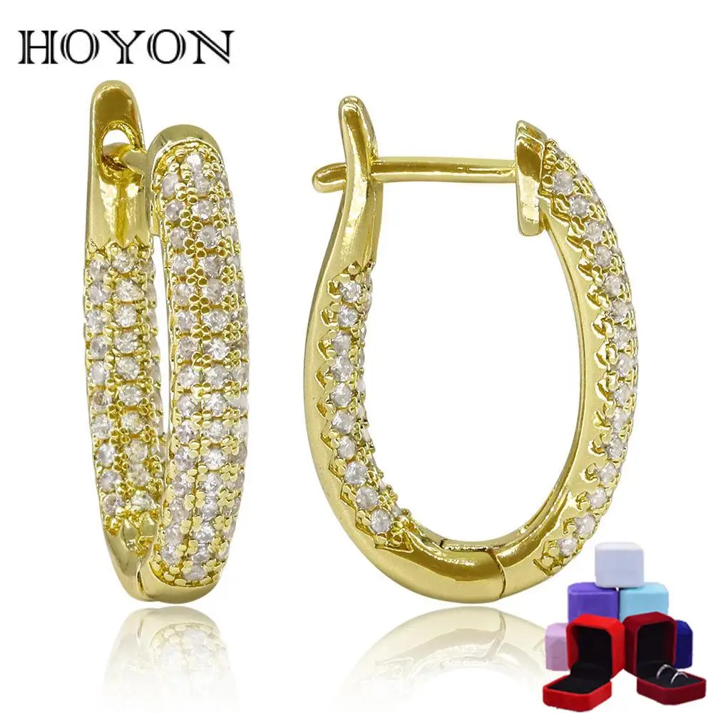

HOYON Full Drill Straight Pin Lugs Gold Color Micro Inlaid U-Style Lugs Earrings for Women 2022 for Patey Jewelry Free Shipping