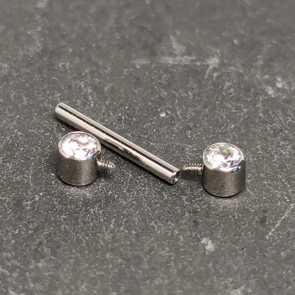 Titanium Zircon Nipple Barbell Rings with CZ Bezel Set