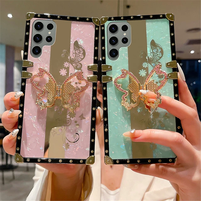 Luxury Glitter Square Cover Vintage Flower Case for Samsung Galaxy S23  Ultra S22 Plus S21 FE Note 20 Ultra Note 10 9 S10 S20 S9 - AliExpress