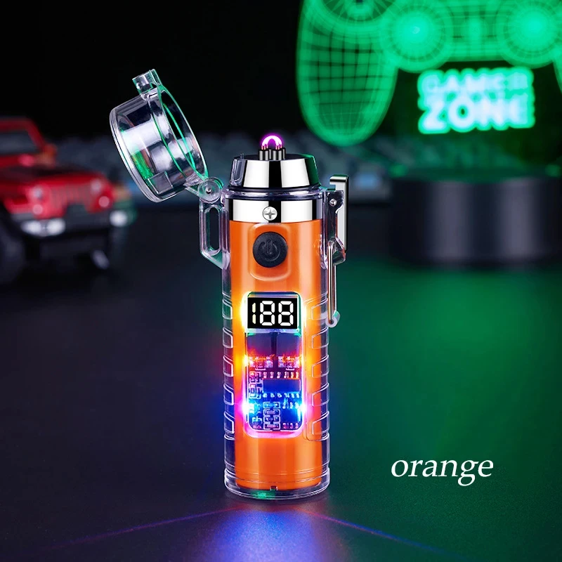 

New Waterproof Plasma USB Pulse Double Arc High Power LED Display Lighter Outdoor Camping Barbecue Windproof Lighter Men's Gifts
