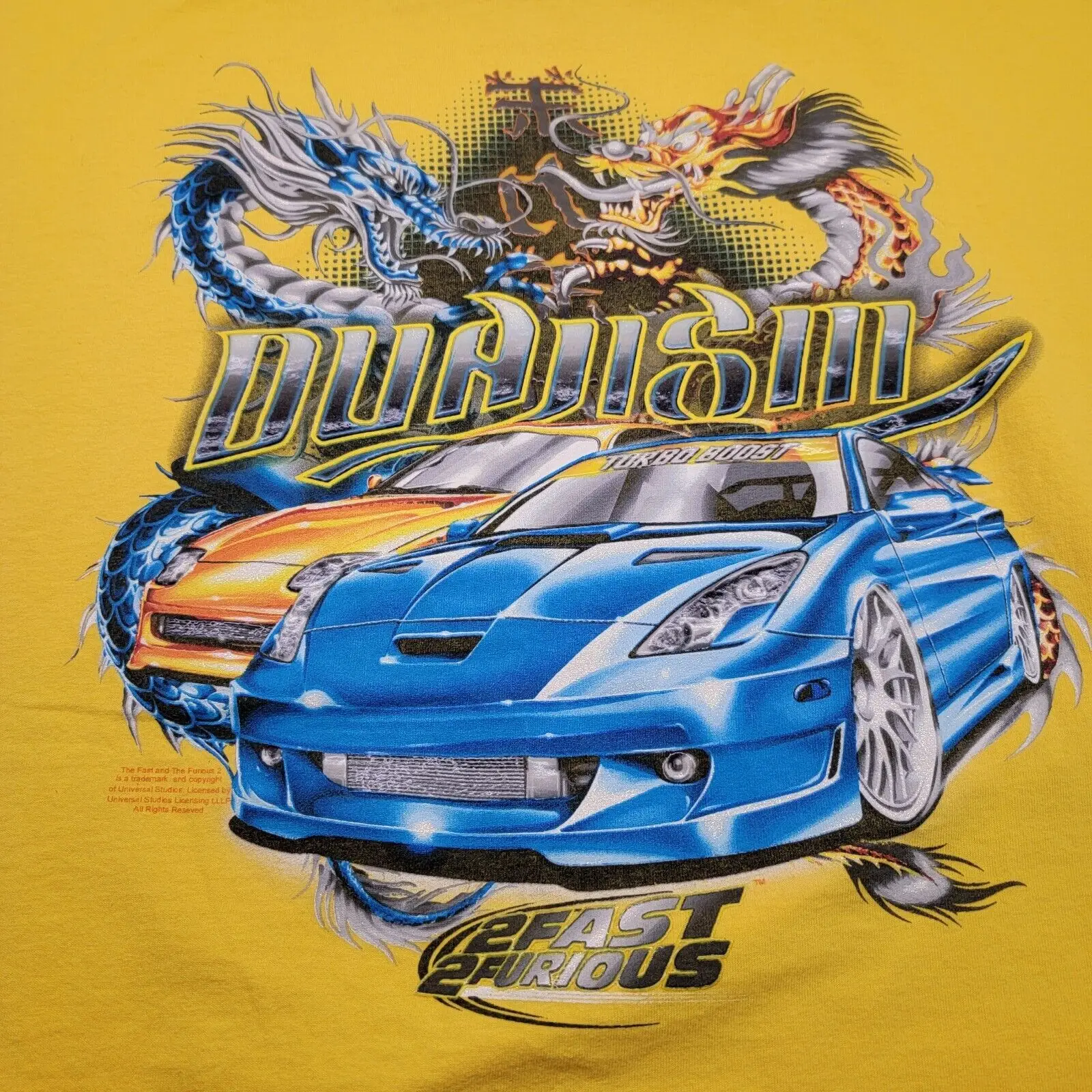 Rare Vintage The Fast And Furious 2 Promo T Shirt Taglia 3X Double Dragon Stain Maniche Lunghe O Corte