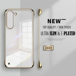 Luxury Plating Frameless Ultra Thin Transparent Case with Hard Lens Protection Cover - S23 Plus (Gold)