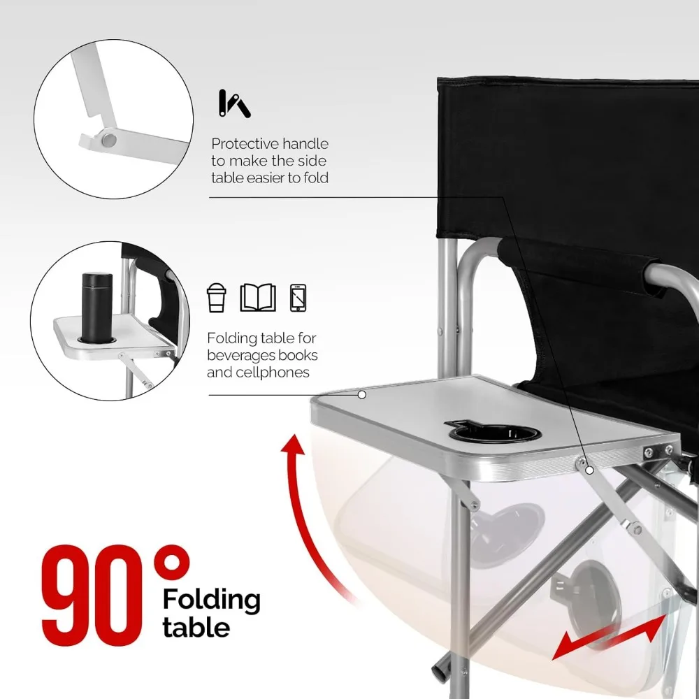 26" Tall Folding Directors Chair with Side Table,Portable Makeup Artist Bar Height, Steel Frame 300 lbs Capacity 5