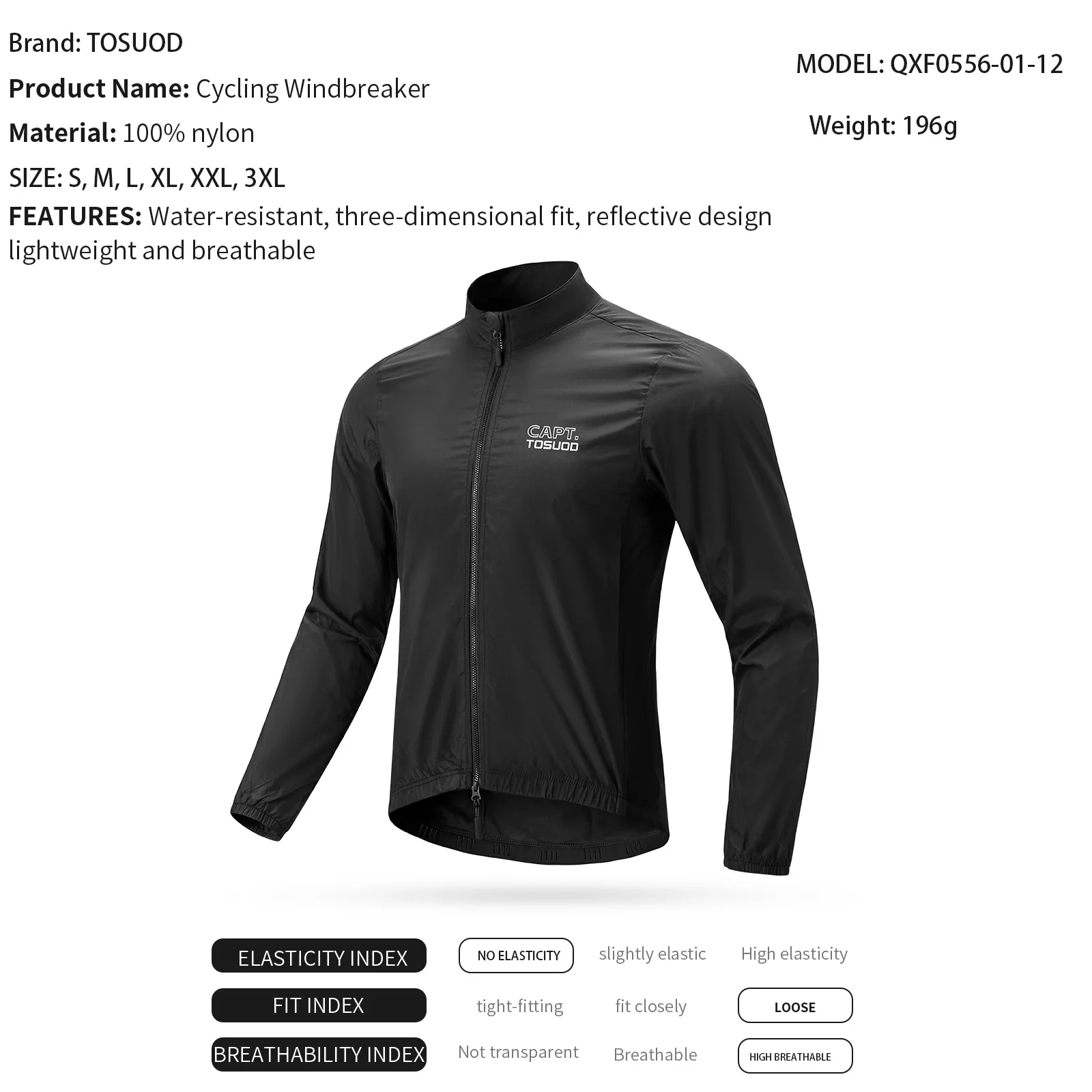 TOSUOD Frühlings- und Sommer-Radjacke, eine hintere Tasche, winddicht, atmungsaktiv, schnell trocknend, Sportmantel, Doppelreißverschluss-Design – Detail 2