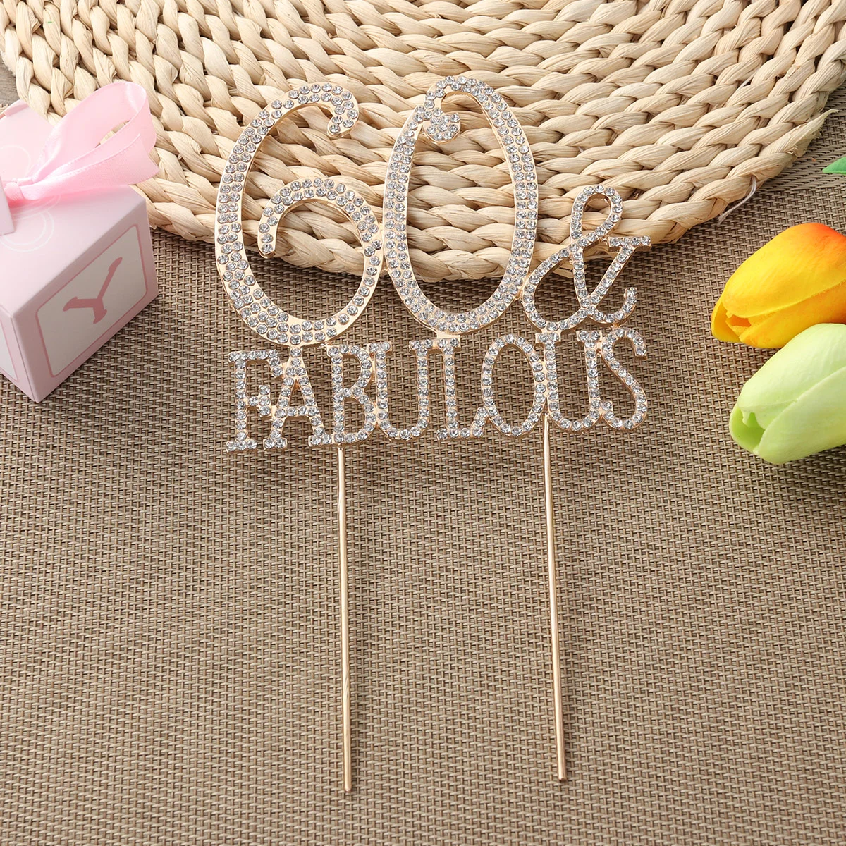 

60 & Cupcakes Pick Food Decoration Supplies Rhinestone Picks Crown Topper Bride
