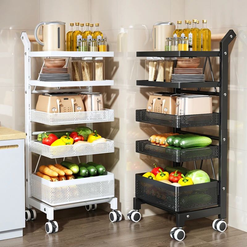 

Carbon Steel Baking Paint Kitchen Cart Multilayer Vegetable Basket Height Adjustment Spices Rack Bedside Snack Storage Shelves