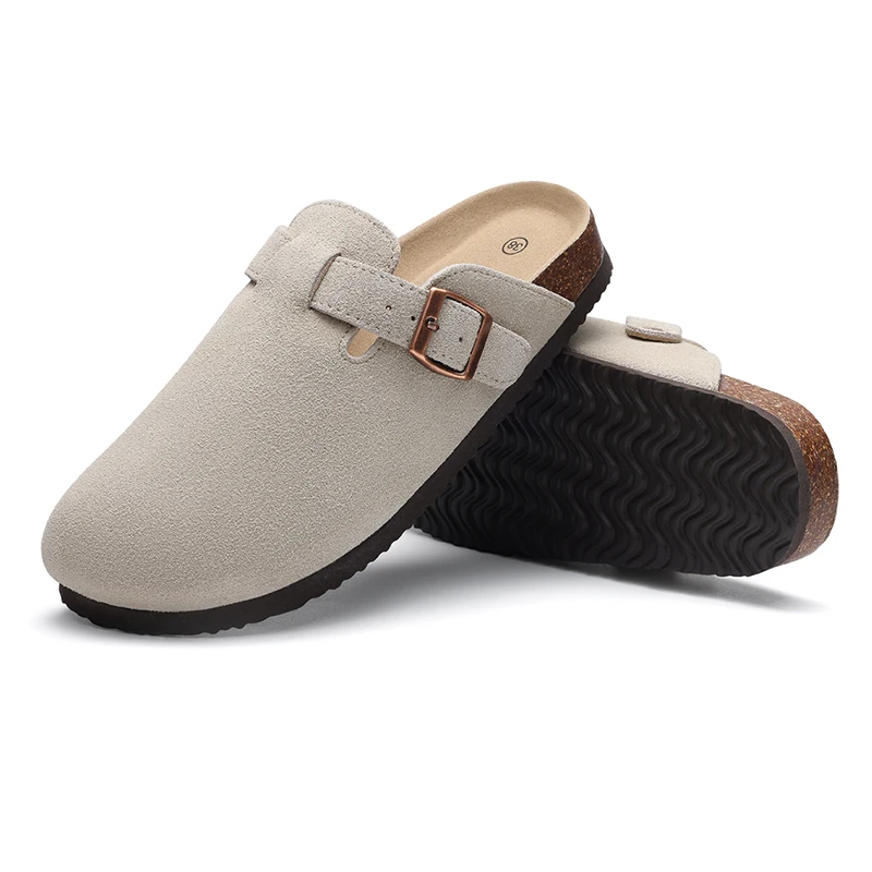 Bebealy Fashion Suede Men Clogs Slippers Soft Cork Beach Slippers Outdoor Women Nonslip Mules With Arch Support Men Slippers 4