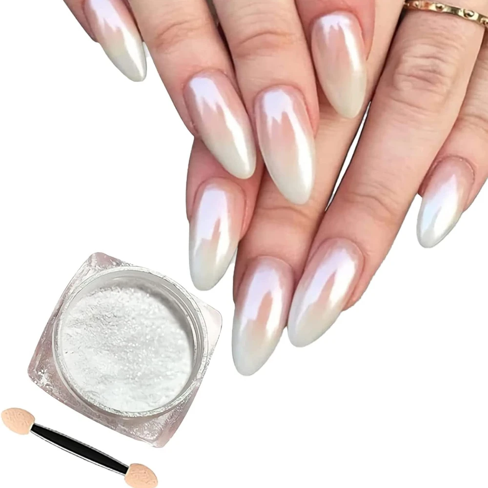 White Pearl Chrome Nail Powder Effetto Specchio Aurora Mirror Glitter Powder Pigment Symphony Mermaid Neon Ice Nail Powder Fai Da Te