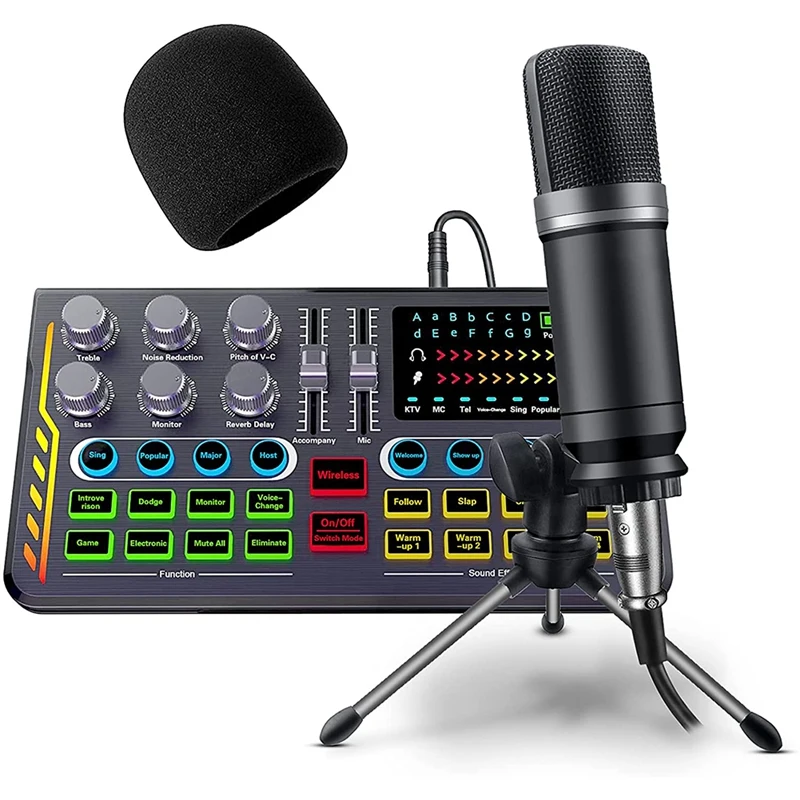 Interview Podcast Equipment Bundle Audio Interface with DJ Mixer Integrated Smartphone PC Universal Noise Reduction Recording Gaming Live Broadcast 