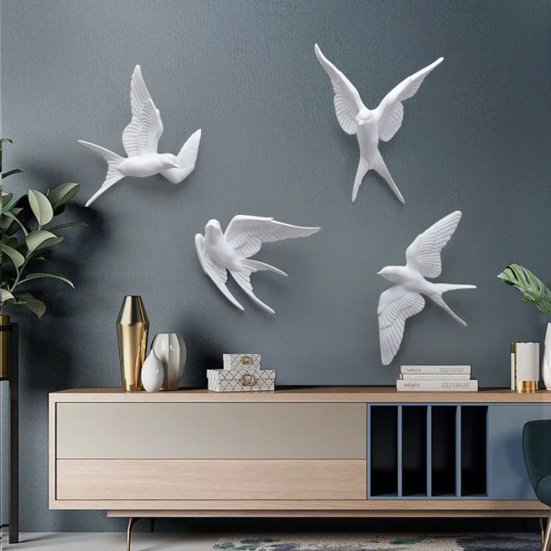 Wall Art Decor 1PC Resin Birds Creative 3d Sticker Living Room Animal Figurine Wall Murals TV Background Portable Decorative Home Decor