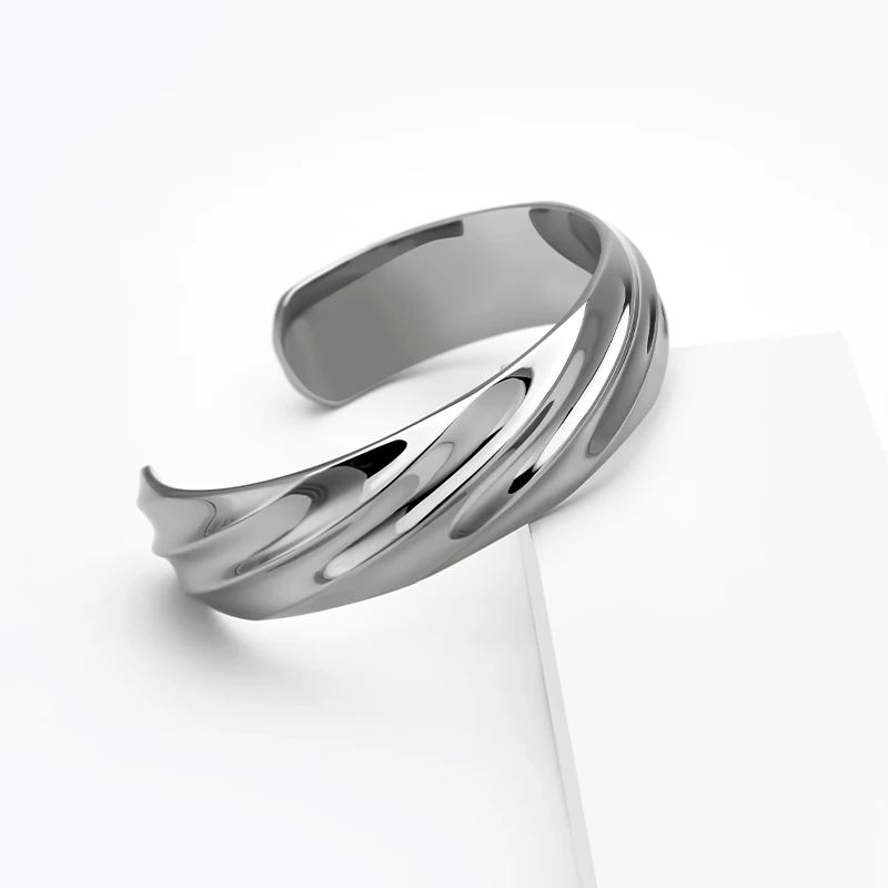 VAROLE Pure Form Twist Bracelets Stainless Steel Cuff Open Bracelet Bangle 18K Plated Charm Fashion Jewelry 4